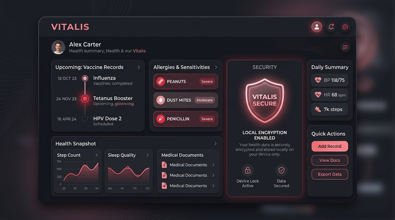 Vitalis Health Binder Interface